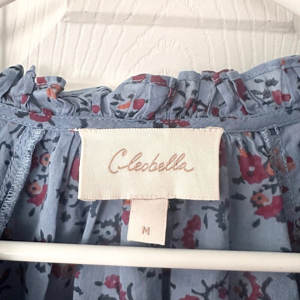 Cleobella Arianna Powder Blue Floral Print Button Front Boho Puff Blouse Medium - Picture 7 of 9